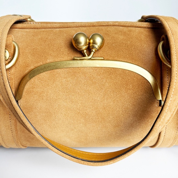 NWT Coach Originals Kisslock Barrel Bag Caramel Suede Leather Limited Edition - Picture 6 of 15